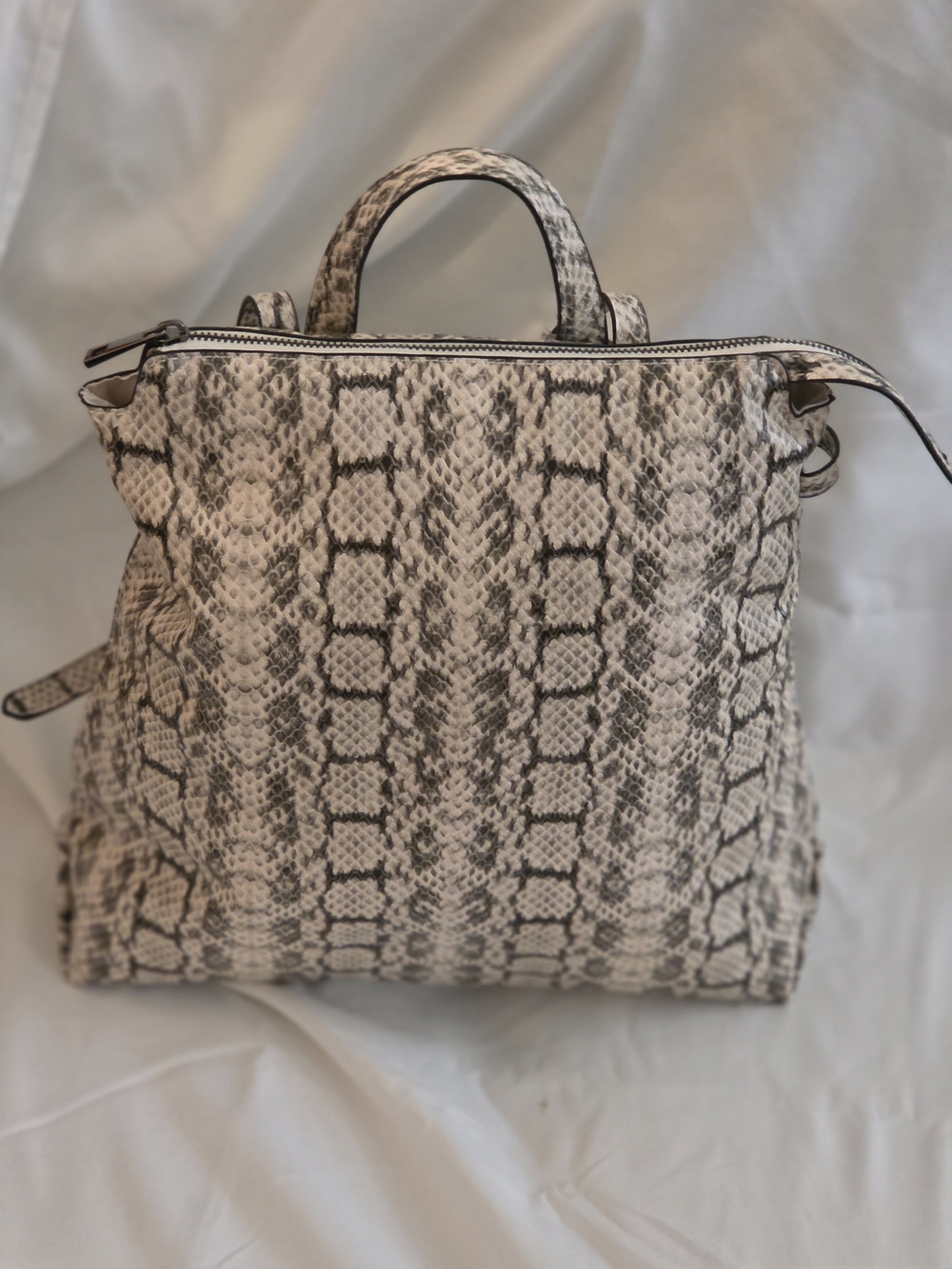 a new day Snake-Print Backpack in Gray and Cream